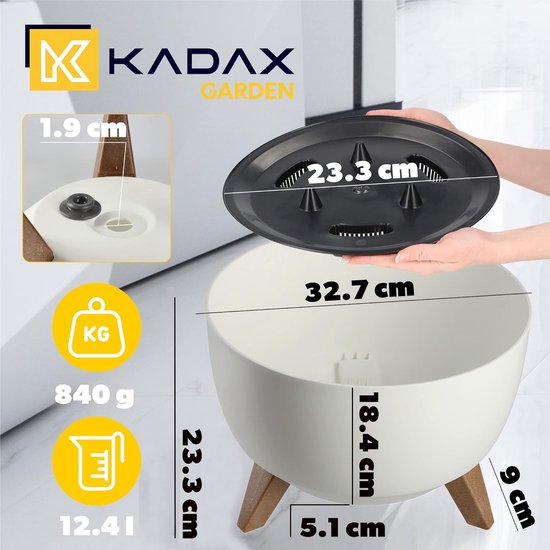 KADAX - Bloempot van kunststof met drie insteeksteunen - ronde bloembak, plantenschaal voor balkon, woonkamer - Diameter 33 cm, Wit