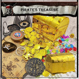 Gouden piratenkist, piratenschatkist, schatkist voor kinderen, kleine schatkist, schatkist met slot, vergulde piratenschatkist, voor verjaardagscadeaus, feestgeschenken, rollenspellen