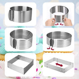 3 stuks taartringen, verstelbare set, bakframe, rechthoekig verstelbaar, taartbodemsnijhulp, taartvormset voor bakken en voor het bereiden van taarten, voor bakken, gelaagde taarten