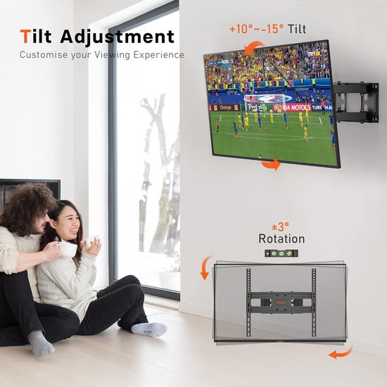 TV-muurbeugel voor 23-60 inch LED CD flat- en gebogen (gebogen) televisie, draaibaar, kantelbaar, uitschuifbare en intrekbare tv-wandhouder, houdt tot 45 kg, max. VESA 400 x 400 mm