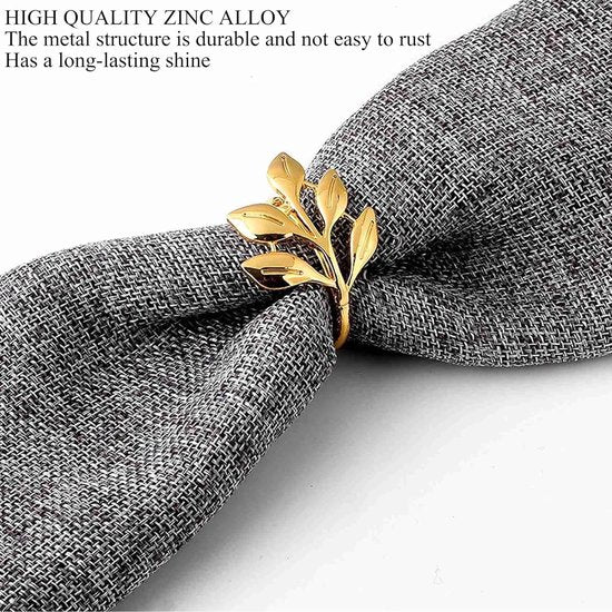 Pak van 12 gouden servetringen, servetringen, bladeren servethouders, metalen servetgespen bladeren voor bruiloft, Kerstmis, verjaardag, Valentijnsdag, familiereünie, etentje