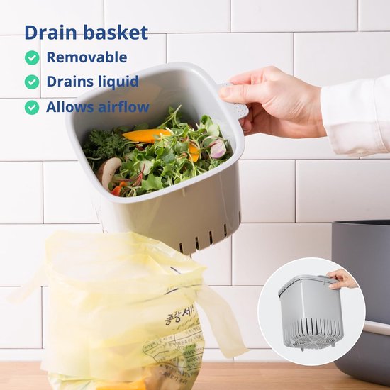 Keukencompostbak - gemakkelijk te reinigen voedselafvalcontainer voor de keuken | keukencompostcontainer voor het werkblad, emmer voor keukenafval (2,6 liter) - wit