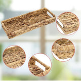 Geweven tablet van waterhyacint, zeegras met handgrepen, bruin waterdichte rechthoekige opbergmand in badkamer, slaapkamer, toiletafdekking als decoratie, cadeau, 43 x 16 x 5 cm