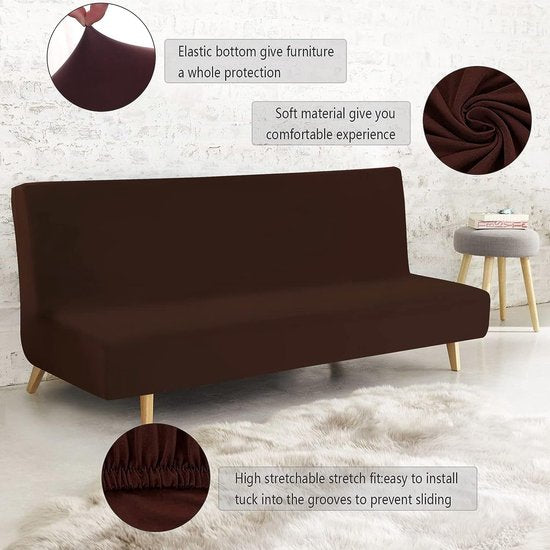 Bankhoes aan de armleuningen, 3-zits, elastisch, anderzijds wasbaar, bankovertrek, schoenen voor Clic Clac, aan de armleuningen, donkerbruin