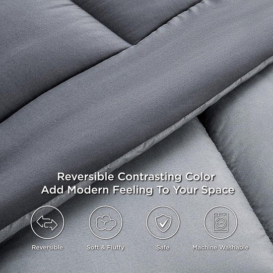 Dekbed, 155 x 220 cm, omkeerbaar dekbed voor het hele jaar, Oeko-test gecertificeerd, 300 g/m², 4 seizoenen, dekbed, 155 x 220 cm, grijs, zachte microvezel, slaapdeken voor mensen met een allergie