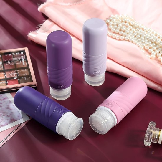 Siliconen reisflessenset 90 ml, set van 4 reisflessen om te vullen, lekvrij, cosmetische flessen voor het vullen van reizen, container, BPA-vrij, FDA-goedgekeurd, voor het vullen van douchegellotion