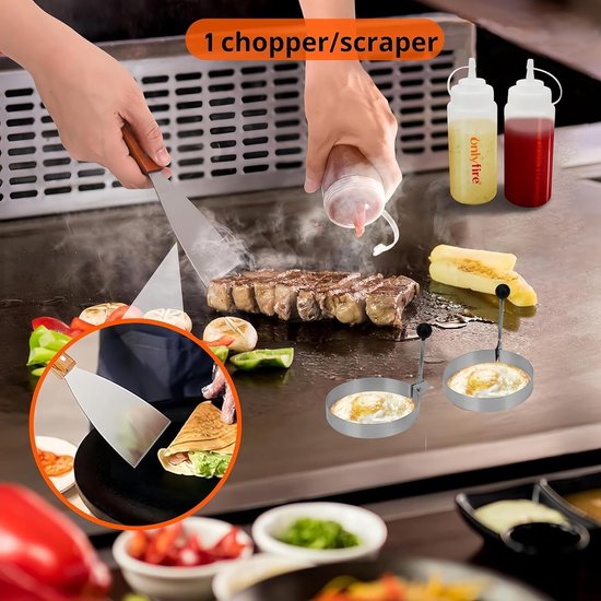 Professionele BBQ-grillspatelset, barbecuespatel, ideaal voor Plancha-kookplaat, met smeltkoepel van 30,5 cm, 9-delig
