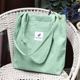 Women's Corduroy Shoulder Bag, Large Corduroy Bag, Casual Tote Handbag, Fashion Fabric Bag for Everyday, Office, School Trip and Shopping, Mint green, Modern