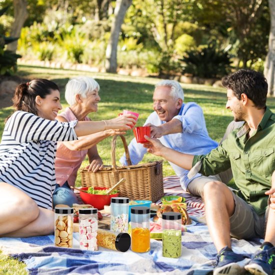 plastic pot met deksel doorzichtige lege containers verpakking van 6, opslagcontainers met luchtdicht zwart voor pinda's, kruiden, koekjes, snoep en droogvoer, lege potten voor opslag