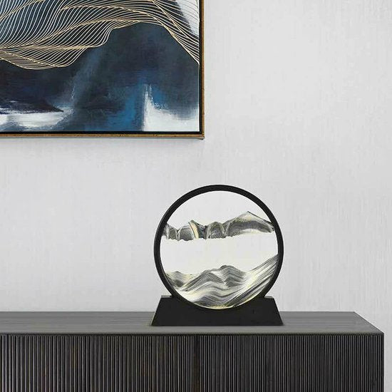 Vloeiend zandschilderij, dynamisch zandbeeld, 3D diepzee zandbeeld in beweging display vloeiend zandframe, bewegend zandbeeld, ontspannende desktop home office work decor (zwart, 30 cm)