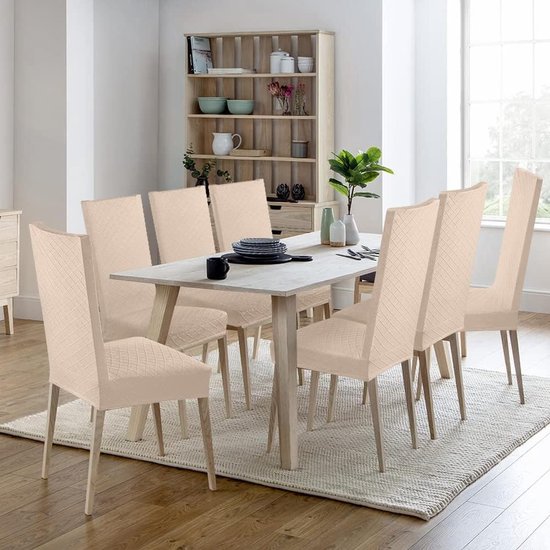 Stoelhoezen, set van 4, universele stretch stoelhoezen, moderne jacquard hoes, afneembare stoelhoes, eetkamerhoes, bi-elastische hoes, voor banketdecoratie en bruiloftsfeesten (beige, set