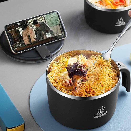 Instant Noodle Bowl, roestvrijstalen pastakom, 900 ml, Bento Box, draagbaar, lekvrij, instant pastakom, rijstkom, voor voedsel, met deksel en deksel, soepkommen (klein)