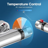 Douchekraan thermostaatdouche-accu, douchethermostaat, mengkraan voor douche, badkamer, chroom, douchemengkraan, thermostaat met 38 graden veiligheidsknop, messing douchethermostaat