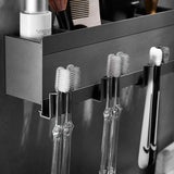 Tandenborstelhouder voor badkamer Zwarte kamer Aluminium 4 sleuven Tandenborstelhouder Hoekopbergdoos Geen boren Automatische installatie - Zelfklevend