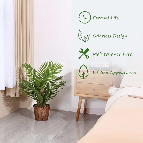 Kunstplant palm groot 70 cm kunstpalm nep plastic plant kunstplanten areca palm voor decoratieve woonkamer woning balkon kantoor (1 stuks)