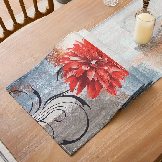 Table Runner Modern Luxury Flower Orange Grey Linen Table Runner Christmas Abstract Art Painting Washable Tablecloth for Table Linen Dining Table Party Wedding Farmhouse 40 x 140 cm