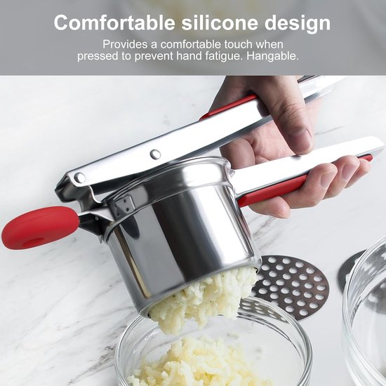 Aardappelpers van roestvrij staal, professionele spaghetti-ijspers met 3 gaten, aardappelstamper, spätzlepers, siliconen handgrepen voor aardappelpuree, babyvoeding, sap, citroen uitpersen