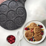 Pannenkoekenpan, 7 grappige kindermotieven, patroon, smiley, 26 cm, anti-aanbakpan voor pannenkoeken, pannenkoekenpan en eieren, zwart, kleur