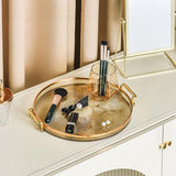 Rond dienblad met handgrepen van acryl, gouden decoratief dienblad voor salontafel, hartstuk, keuken, grote koffie-thee-dienblad, make-up, kandelaar, organizer (ernsteen)