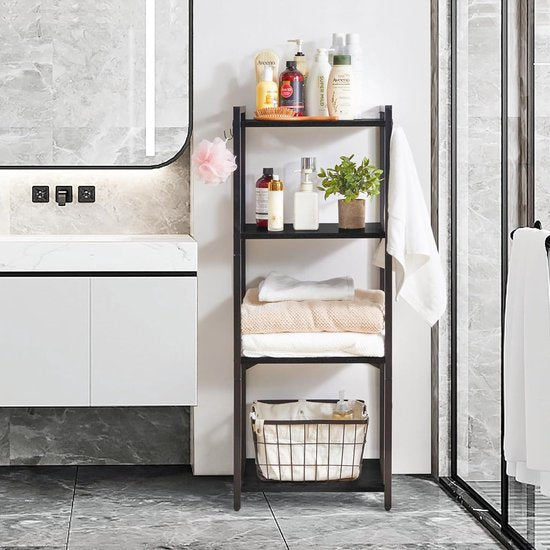 Boekenrek, 4 verdiepingen opbergrek, plantenrek, opbergrek met stalen frame, voor woonkamer, kantoor, werkkamer, hal, industriële stijl, zwart