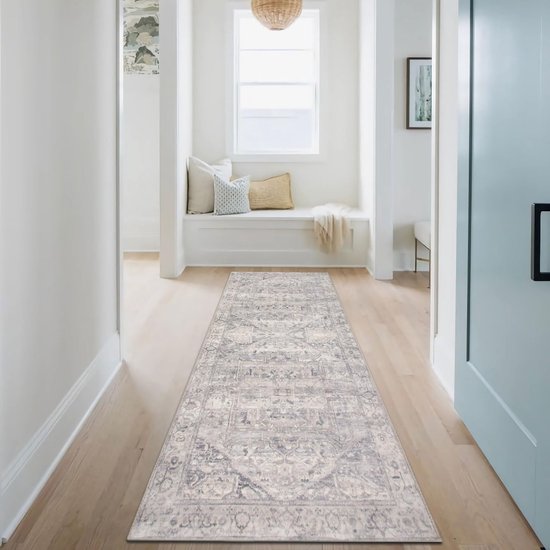 Vintage runnertapijten met rubberen rug, 65 x 180 cm, distressed gangtapijten, niet-morsend, Perzische vloer, tapijt, loper voor keuken, hal, badkamer, slaapkamer