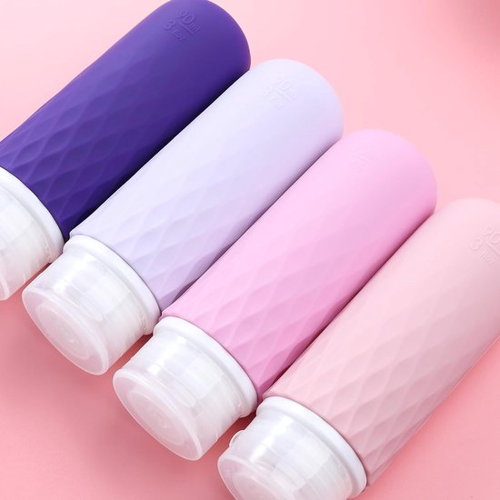 Siliconen reisflessenset 90 ml, set van 4 reisflessen om te vullen, lekvrij, cosmetische flessen voor het vullen van reizen, container, BPA-vrij, FDA-goedgekeurd, voor het vullen van douchegellotion