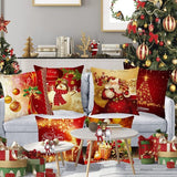 Set van 6 kerstkussenhoezen, rood en goud decoratieve kerstkussenhoezen, kerstsneeuwman rendier kerstman kussenhoes voor bankdecoratie Kerstmis, 45 x 45 cm