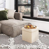 Kruk met opbergruimte, poef, kruk, opbergdoos, zitblok, inklapbaar, zitbank, gestoffeerd, zitkist, bank, ottoman fabric bekleding, stoel voor hal, kantoor, make-uptafel, eohnkamer, slaapkamer, beige