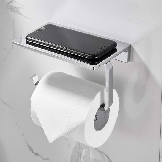 Solid Brass Bathroom Toilet Roll Holder and Upscale Hotel Style Tissue Roll Holder with Mobile Phone Storage Polished Chrome Finish