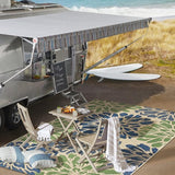 Modern bloemenvlechtwerk tapijt Bohemian Coastal, onderhoudsvriendelijk, slaapkamer, keuken, tuin, terras, niet pluizig, 120 cm x 180 cm, marine/groen