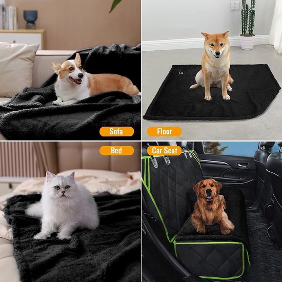 Dekens, waterdicht, huisdierendeken, pluizig, dubbellaags, verdicht, hondendeken, kat, puppy, zwart, M (100 x 145 cm)