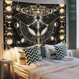 Wandtapijt, zwart, wandtapijt, zon, maan, wandtapijt, natuurlijke horoscoop, decoratief wandtapijt voor slaapkamer, 210 x 150 cm