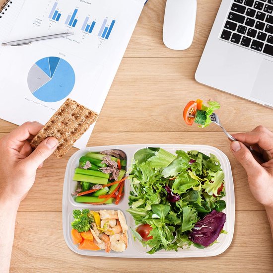 Bento Lunchbox Herbruikbaar 3 compartimenten (7 stuks) Doorzichtige dozen met dekselset - Magnetron-, vaatwasser- en vriezerbestendig - Stapelbare plastic lunchbox Volwassenen en kinderen
