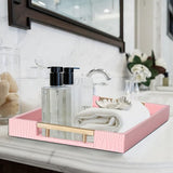 Dienblad van PU-leer, modern, elegant, rechthoekig, decoratief dienblad met metalen handvat, grote capaciteit, lederen serveerplaat voor eten, dranken, sieraden, sleutels, woonkamer, keuken, ijdelheid (krokodil, roze)