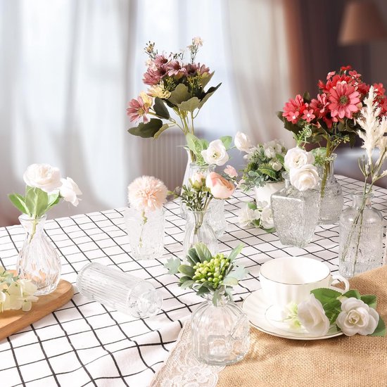 Kleine glazen vazen ​​​​voor tafeldecoratie, mini-vazen, set van 10 stuks, glazen vazen, bloemenvaas, moderne tafelvazen, bruiloft, kleine vaas, decoratieve glazen voor droogbloemen, glazen flessen,