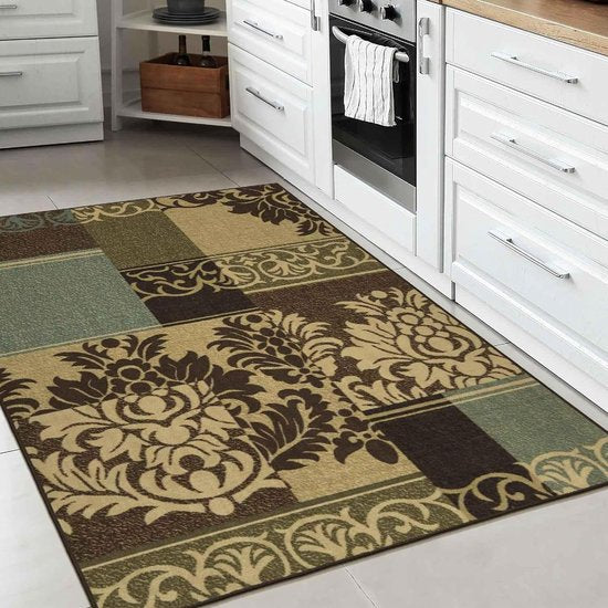 Ottohome-collectie, eigentijdse antislip kamertapijt in damast-design, bruin, 100 x 150 cm