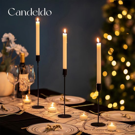 Kandelaar zwarte kaarsenhouder metalen kandelaars: Candeldo staafkaarsenhouder set van 3 moderne tafel decoratie kaarsenhouder hoog voor staafkaarsen decoratie woonkamer tafeldecoratie