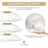 FAM Home Kussen 50 x 70 cm, set van 2 stuks, zachte microvezel, aanpasbaar, hoofdkussen mensen met optimale ondersteuning, binnenkussen, verborgen, met ritssluiting, extra zak met vulmateriaal