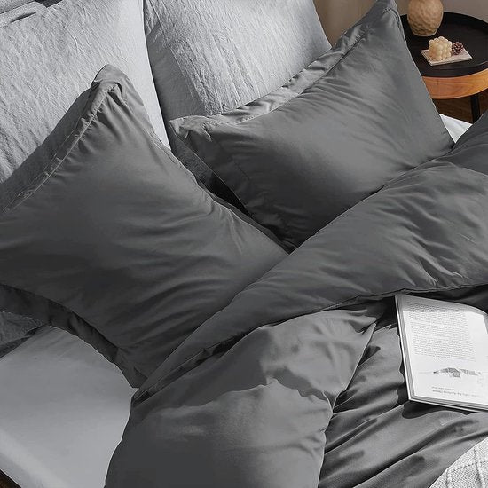 Beddengoed 220 x 240 cm, 3-delig, antraciet - dekbedovertrek 220 x 240 cm, met kussenslopen 40 x 75 cm, beddengoedsets 240 x 220 cm, van microvezel met ritssluiting, zacht en strijkvrij, grijs