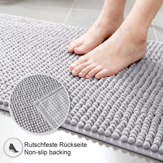 Badmat antislip, kan worden gecombineerd als badmatset, badkamertapijt, badmat, wasbaar van chenille, douchemat voor douche, badkuipen, wc-decoratie, grijs, 50 x 150 cm.