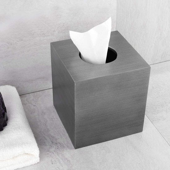 Hars cosmetische doekjesbox, zakdoekdoos, vierkant, rolpapier, doekjesbox, tissuedoos met uittrekbare bodem voor eetkamer, badkamer, slaapkamer, auto, kantoor - zilvergrijs