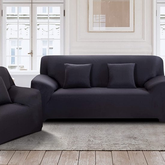 Bankhoes voor 3-zits, stretch, elastische bankovertrek, spandex, bankovertrek met 2 kussenslopen, antislip, wasbaar, beschermhoes, bank, donkergrij