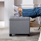 Kruk met opbergruimte, zitkubus met deksel, zitkist, voetenbankkist opbergdoos, linnen, 44 L, 45 x 41 x 41 cm, grijs