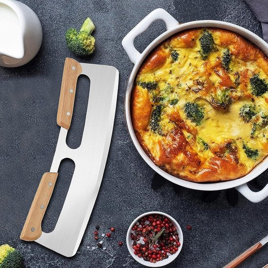 Pizzasnijder, pizzasnijder, roestvrij staal, met houten handvat, pizzasnijder, professionele pizzames, geschikt voor het snijden van pizza's, nougat