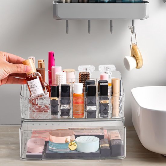 Cosmetische organisator, make-up opbergorganisator met laden, acryl badkamer kaptafel doos voor schoonheidsborstel huidverzorging lippenstift parfum oogschaduw