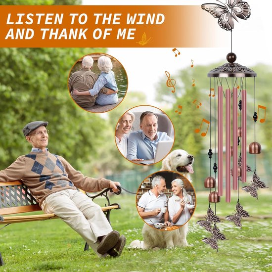 Windgong voor buiten, windgong vlinders aluminium buis met S-haken, windgong om buiten op te hangen - patio tuindecoratie windgong cadeaus voor moeder vrouw dochter vriendin