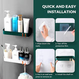 Groene badkamerplank zonder boren, doucheplank. Kunststof opbergorganisator badkamer regenjas, keuken, toilet. Multifunctioneel zelfklevend plankje met 2 haken (2 planken)