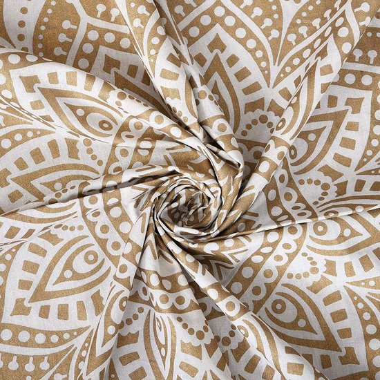 Indisch psychedelisch wandkleed, mandala-motief in wit en goud, boho-stijl, Indisch katoen, 140 x 220 cm