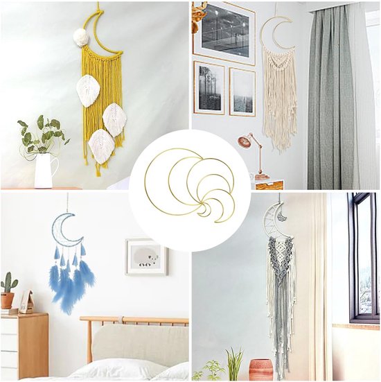 Pack of 12 Gold Dream Catcher Rings Metal Rings for Crafts Metal Moon Hoops Dream Catcher Metal for DIY Crafts Dream Catcher and Wreath Wedding Decor (20/15/10/5 cm)