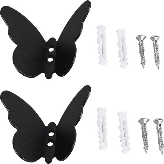 2 stuks zwarte jashaken, roestvrij stalen metalen kledinghaken, vlinderkleerhaken, vlinder-opberghaken, geschikt voor slaapkamer, badkamer en andere plaatsen